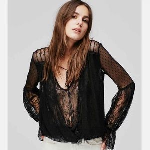 Free People Far Away Black Lace Top Size XS